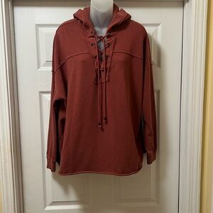 Aerie Lace-Up Hoodie in Deep Red